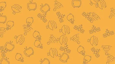 Abstract Pattern of Various Objects on Orange Background. 스톡 일러스트