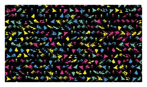 Abstract pattern with vibrant geometric shapes and ankh symbols against dar.. Stock Illustration