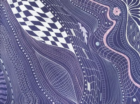 Abstract pattern on violet paper by silver pen Stock Illustration