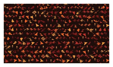Abstract pattern with warm orange red geometric shapes and ankh symbols on .. 스톡 일러스트