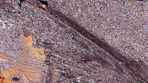 Abstract pattern of waste materials at landfill site Stock Footage 331943814