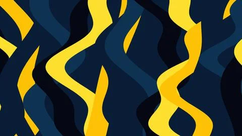 Abstract pattern with wavy yellow ribbons on a dark blue background filling t Stock Illustration