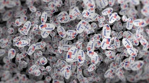 Abstract pattern of white "I Voted" stickers with depth effects and soft focus Stock Illustration