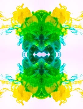 Abstract pattern. Yellow-blue-green mystic clouds, swirling fog. Macro shot of Foto stock