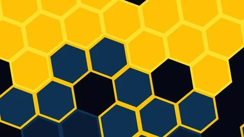 Abstract pattern of yellow hexagons with dark blue and navy shapes creating a Stockillustratie