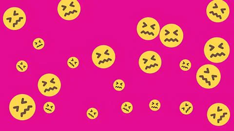 Abstract pattern of yellow nauseated emoji faces scattered on a vibrant pin.. Stock Illustration