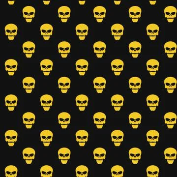Abstract pattern. Yellow skulls on a black background. Death in the dark. V.. Stock Illustration