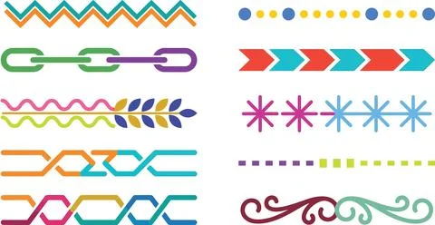 Abstract patterned borders and horizontal graphic design separators. Illustrazione stock