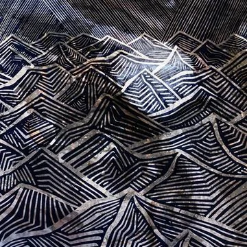 Abstract patterned fabric featuring a geometric mountain range design in dark Stock Illustration
