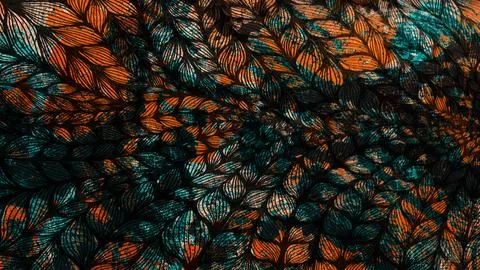 Abstract patterned fabric with a repeating leaf or scale motif in striking shade 库存插图