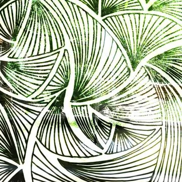 Abstract patterned glass window with white etched linework creating a botanical Stock Illustration