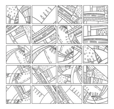 Abstract patterns black and white set with doodles. Vector background for poster 스톡 일러스트