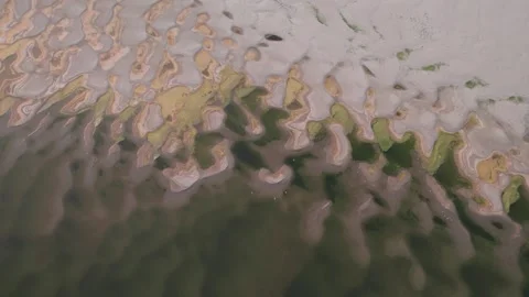 Abstract patterns of the exposed Danube riverbed during extremely low water Video stock 342751235