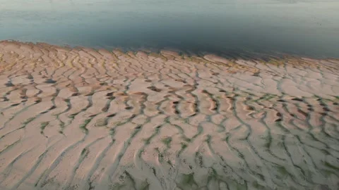 Abstract patterns of the exposed Danube riverbed during extremely low water Vídeo Stock 342751265