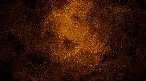 Abstract patterns of golden sand spreading on black background. Orange dot cl Stock Illustration