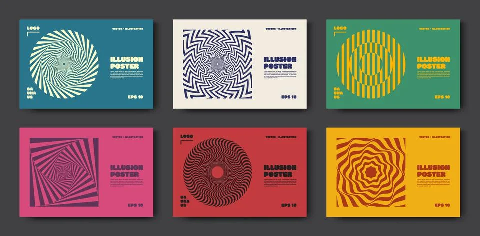 Abstract patterns. Graphic illusion poster design. Geometric psychedelic shape Stock Illustration