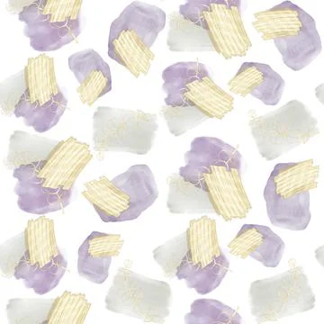 Abstract patterns, made of watercolor spots, gray and purple colors with stro Stock Illustration