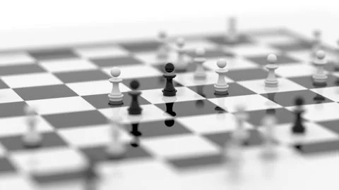Abstract pawns move quickly on a black and white board. Now it all depends on Video stock 129416631