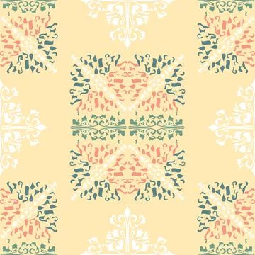 Abstract Peach And Green Pattern On Cream Stock Illustration