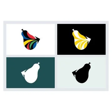 Abstract Pear Fruit Arrow Logo Design Set Stock Illustration