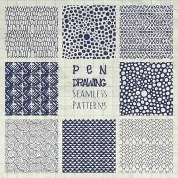 Abstract Pen Drawing Seamless Background Patterns Set Stock Illustration