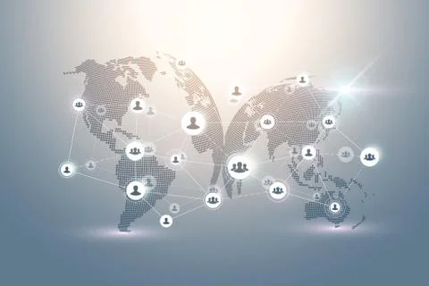 Abstract people connection technology concept with dotted world globe. Global Illustrazione stock