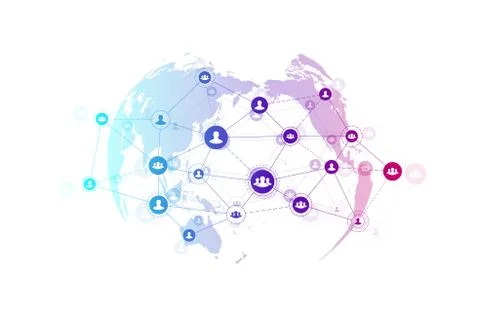 Abstract people connection technology concept with dotted world globe. Global Illustrazione stock