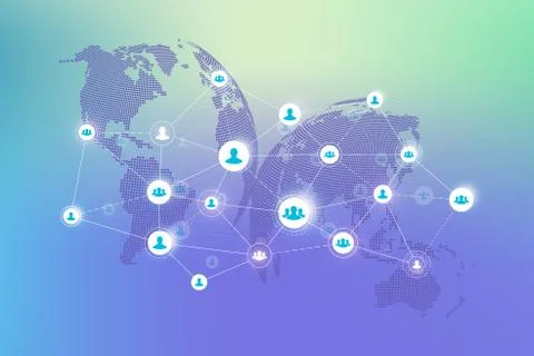 Abstract people connection technology concept with dotted world globe. Global イラスト素材