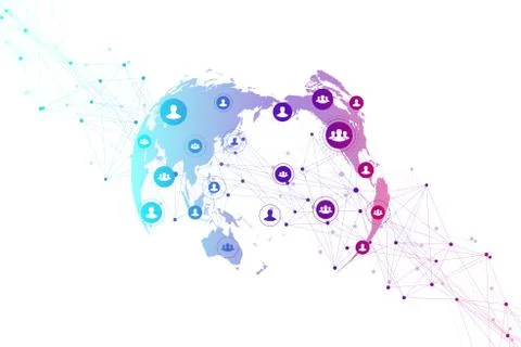 Abstract people connection technology concept with dotted world globe. Global Stock Illustration