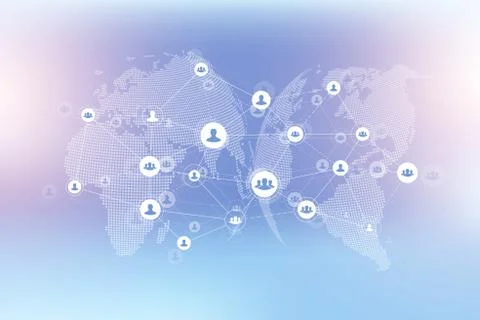 Abstract people connection technology concept with dotted world globe. Global Stock Illustration