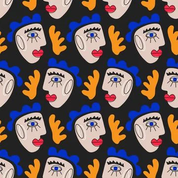 Abstract People Faces Seamless Pattern Stock Illustration