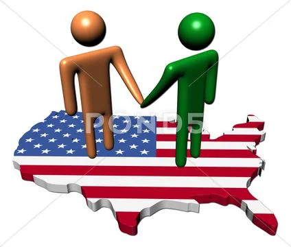 Abstract people shaking hands on usa map flag illustration Stock Illustration