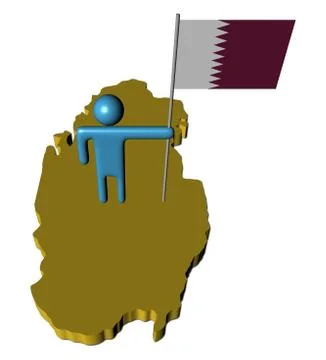Abstract person with flag on qatar map illustration Stock Illustration
