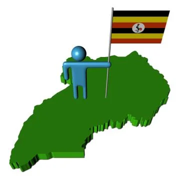 Abstract person with flag on uganda map illustration Stock Illustration