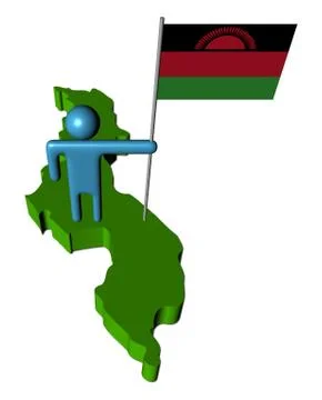 Abstract person with malawi flag on map illustration Stock Illustration