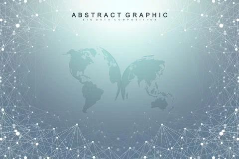 Abstract perspective background with connected line and dots. Network and Stock Illustration