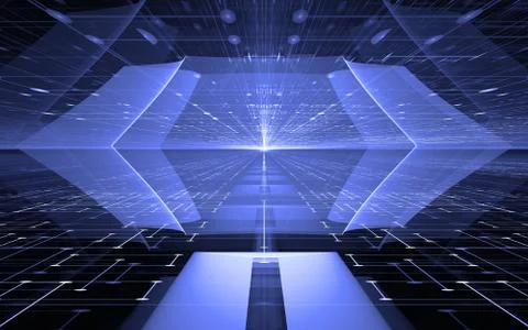 Abstract perspective futuristic technology background. Time warp, Cyberspace. Stock Illustration