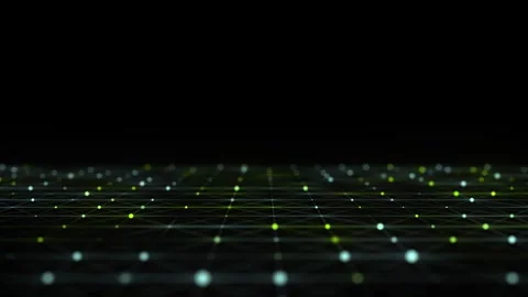 Abstract perspective green grid. Wireframe landscape with dots and lines. Stock Footage 310323510