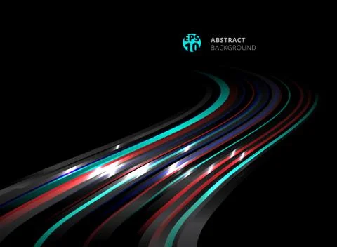 Abstract perspective technology striped blue, red color lines with lighting e Stock Illustration