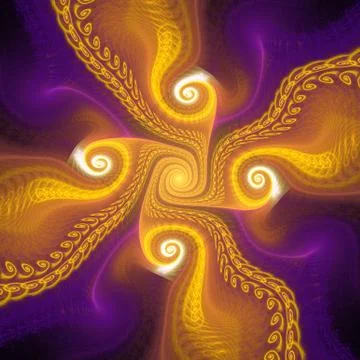 Abstract phoenix feathers on black background. Computer-generated fractal in  イラスト素材