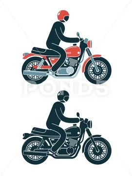 Abstract pictogram biker rides a classic motorcycle Stock Illustration