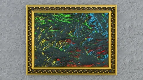 Abstract picture in a frame with an animated image on a gray background. 3d rend Stock-Footage 125625158