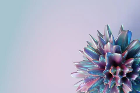 This abstract piece features a 3D render of a colorful shape on one side. T.. Stock Illustration
