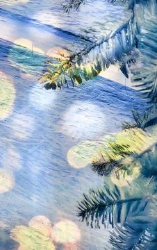 Abstract pine needles and bokeh lights overlay texture pattern Stock Photos