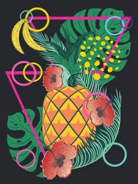 Abstract pineapple with exotic leaves Stock Illustration