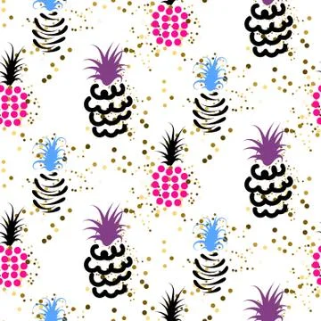 Abstract pineapple with gold glitter bright colors pattern Stockillustratie