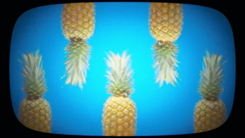 Abstract pineapple pattern on blue background. Vintage Film Look 動画素材 293661514