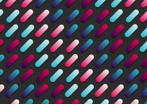 Abstract pink and blue gradient color rounded line diagonal pattern on black Stock Illustration