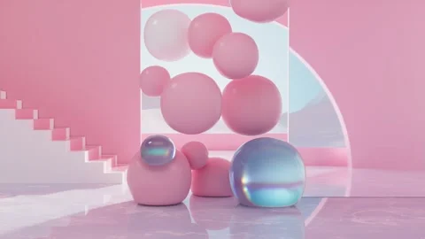 Abstract pink architectural space with soft floating spheres falling on mar.. 스톡 동영상 327532183