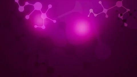 Abstract pink background with animated cartoon atom shapes. Loop scientific  Stock Footage 284933692